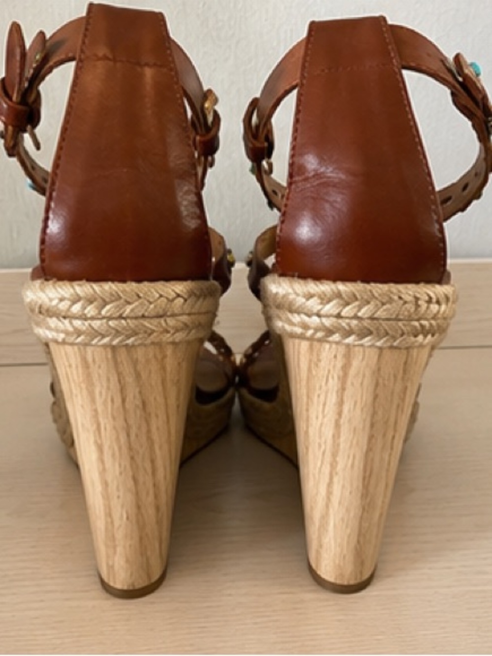 Aquazzura Brown Studded Leather Espadrille Wedge Sandals Size 40 NWT - Picture 9 of 9
